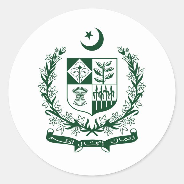 Pegatina Redonda Emblema estatal pakistaní, Pakistán (Anverso)