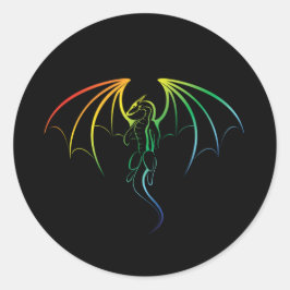 Pegatina Redonda Emblema mítico del dragón arcoiris de Guay