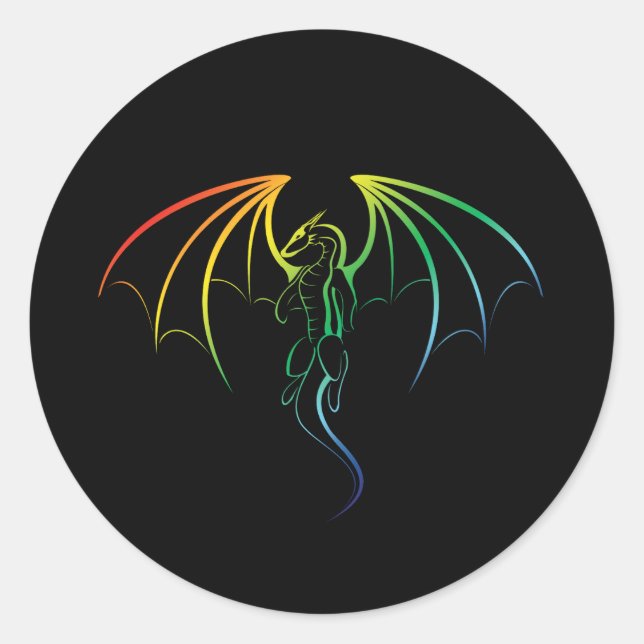 Pegatina Redonda Emblema mítico del dragón arcoiris de Guay (Anverso)