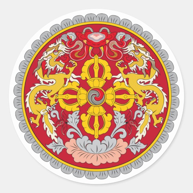Pegatina Redonda Emblema nacional bhutanés, Bután (Anverso)