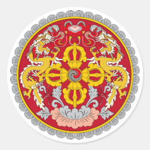 Pegatina Redonda Emblema nacional bhutanés, Bután