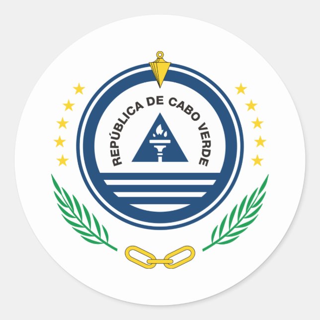 Pegatina Redonda Emblema Nacional de Cabo Verde (Anverso)