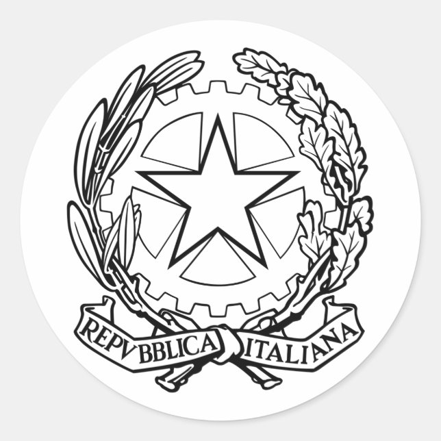 Pegatina Redonda Emblema nacional de Italia - contorno negro (Anverso)