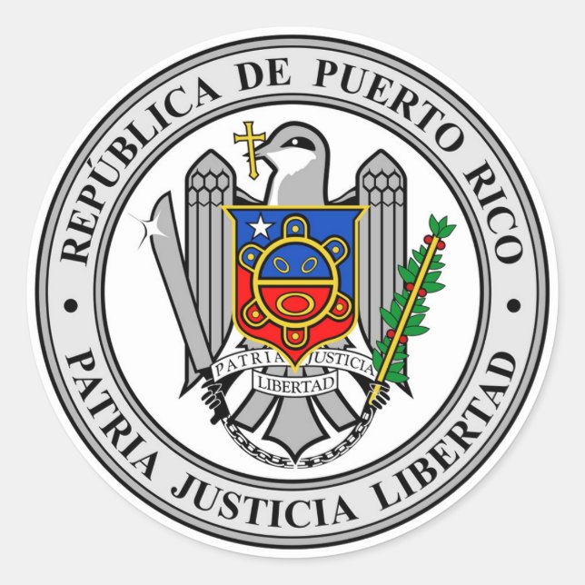 Pegatina Redonda Emblema nacional de la República de Puerto Rico (Anverso)