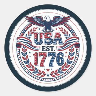 Pegatina Redonda Emblema Patriótico Águila USA