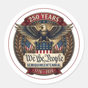 Pegatina Redonda Emblema Patriótico del Patrimonio Americano de 250