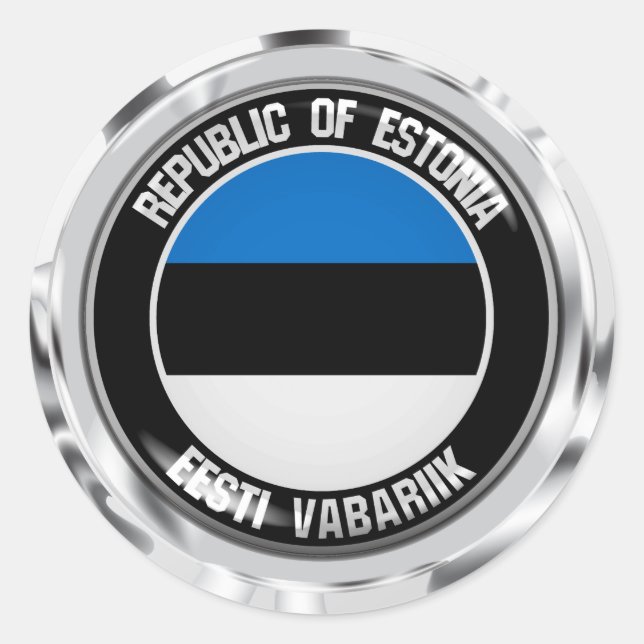 Pegatina Redonda Emblema redondeado de Estonia (Anverso)