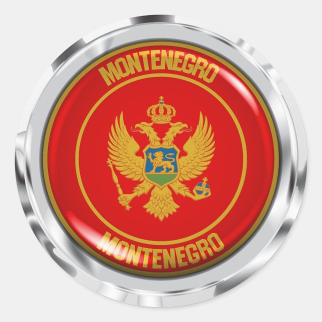 Pegatina Redonda Emblema redondeado de Montenegro (Anverso)