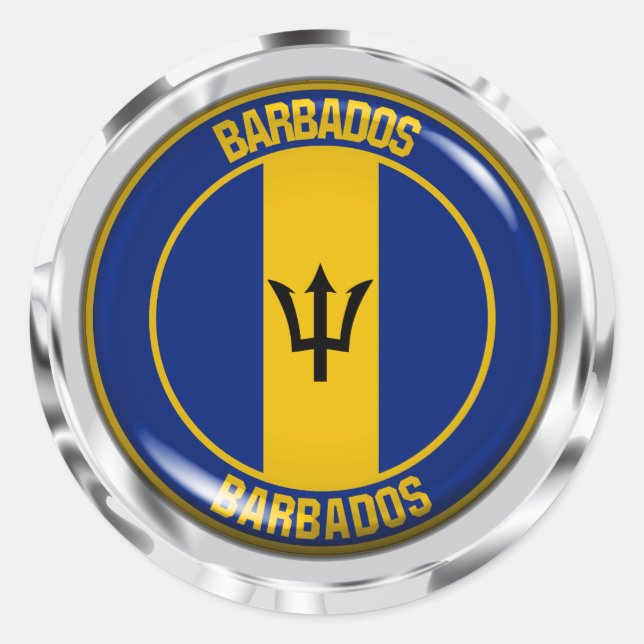 Pegatina Redonda Emblema redondo de Barbados (Anverso)