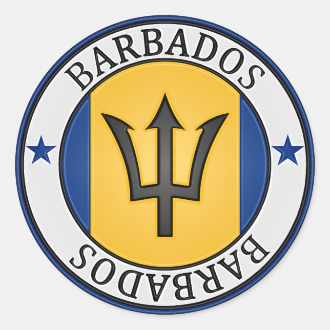 Pegatina Redonda Emblema redondo de Barbados (Anverso)