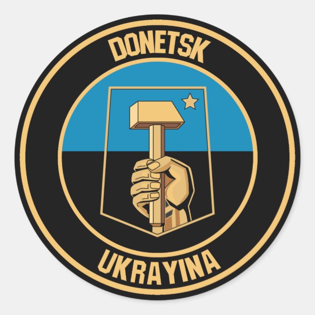 Pegatina Redonda Emblema redondo de Donetsk (Anverso)
