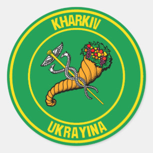 Pegatina Redonda Emblema redondo de Kharkiv