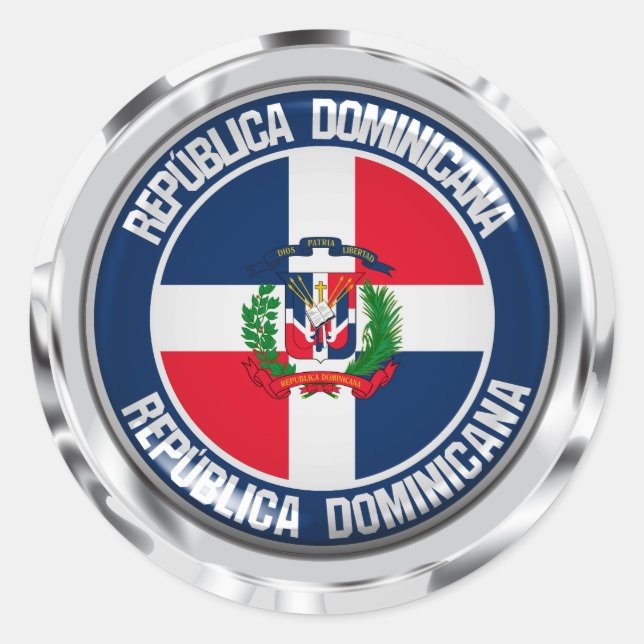 Pegatina Redonda Emblema redondo de la República Dominicana (Anverso)