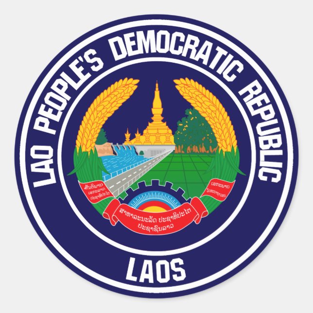 Pegatina Redonda Emblema redondo de Laos (Anverso)