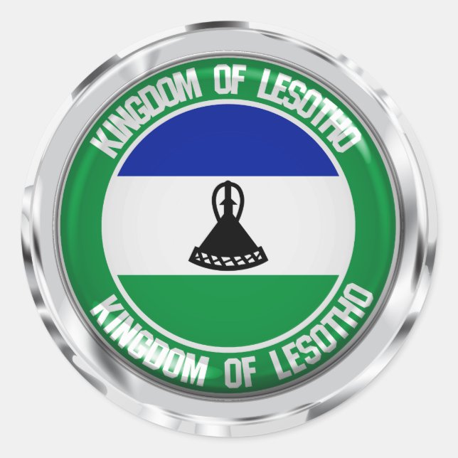 Pegatina Redonda Emblema redondo de Lesoto (Anverso)