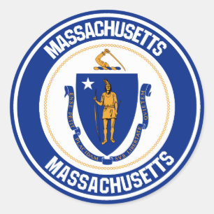 Pegatina Redonda Emblema redondo de Massachusetts