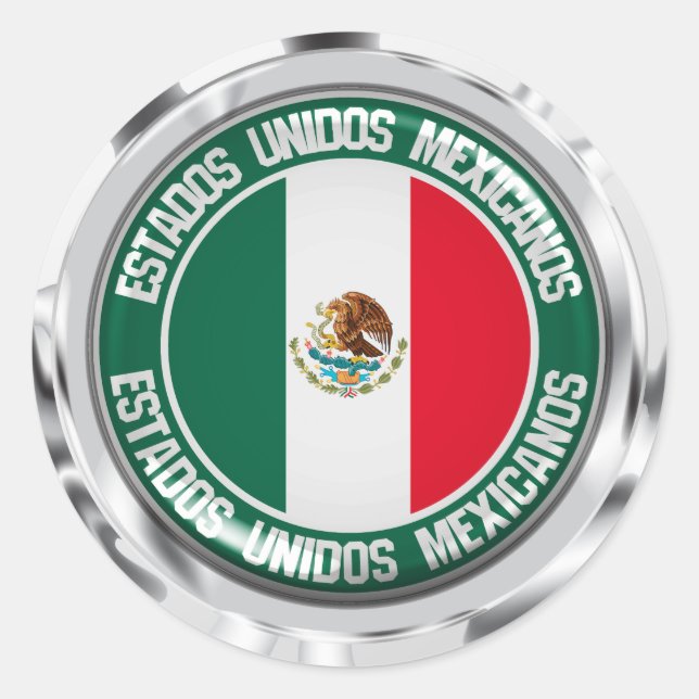 Pegatina Redonda Emblema redondo de México (Anverso)