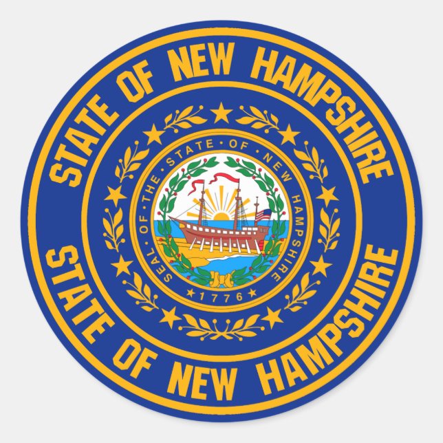 Pegatina Redonda Emblema redondo de New Hampshire (Anverso)