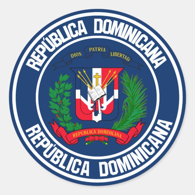Pegatina Redonda Emblema redondo de República Dominicana (Anverso)