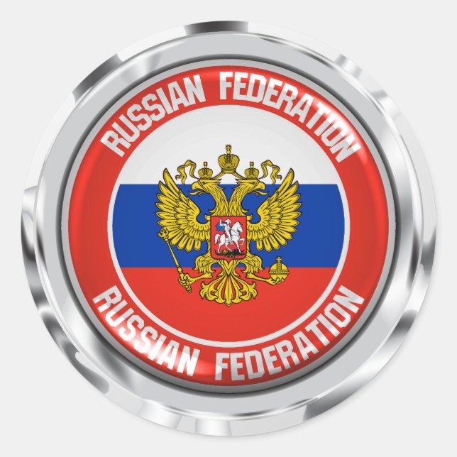 Pegatina Redonda Emblema redondo de Rusia (Anverso)