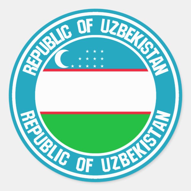 Pegatina Redonda Emblema redondo de Uzbekistán (Anverso)