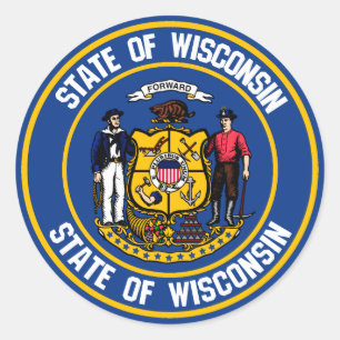 Pegatina Redonda Emblema redondo de Wisconsin
