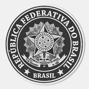 Pegatina Redonda Emblema redondo del Brasil