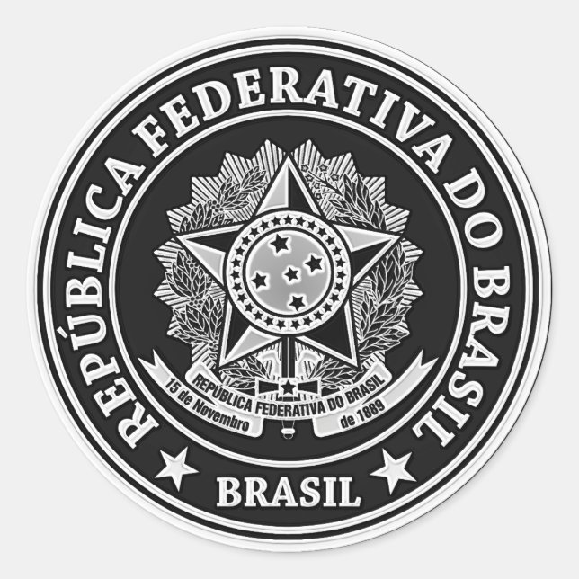 Pegatina Redonda Emblema redondo del Brasil (Anverso)