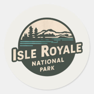 Pegatina Redonda Emblema retro del Parque Nacional Isle Royale