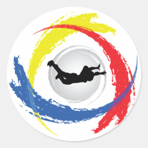 Pegatina Redonda Emblema Tricolor Skydiving