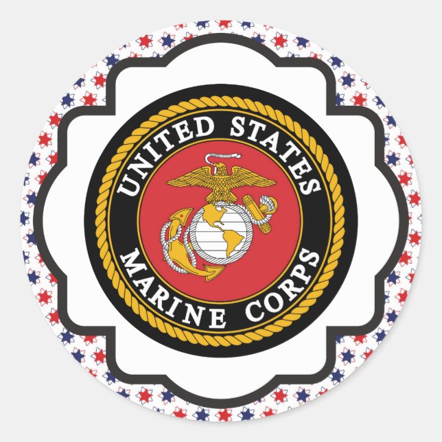 Pegatina Redonda Emblema USMC con estrellas rojas, blancas y azules (Anverso)