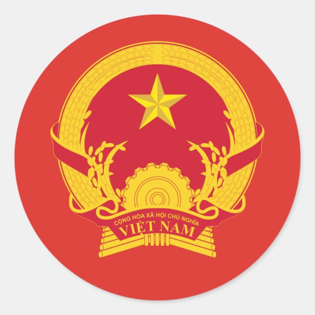 Pegatina Redonda Emblema vietnamita, bandera de Vietnam (Anverso)