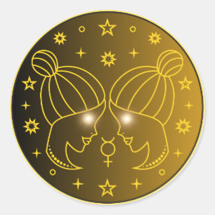 Pegatina Redonda Emblema Zodíaco Géminis   Símbolo Celeste Minimali