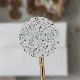 Pegatina Redonda EMELIA Crema Floral Boda Botánico de Flor Silvestr