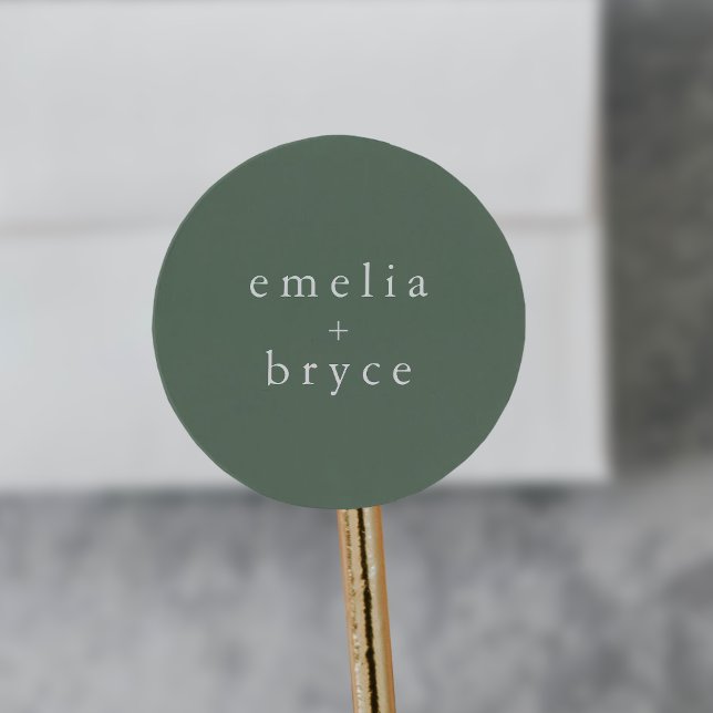Pegatina Redonda EMELIA Forest Woodland Nature Sage Green Boda (EMELIA Forest Woodland Nature Sage Green Wedding Classic Round Sticker)