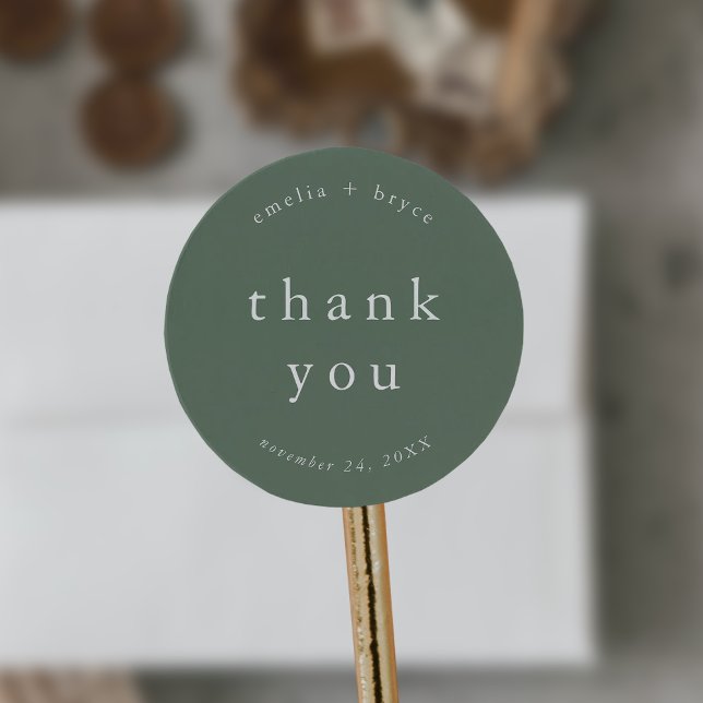 Pegatina Redonda EMELIA Montaña Moderna Boda simple Gracias (EMELIA Modern Mountain Simple Wedding Thank You Classic Round Sticker)