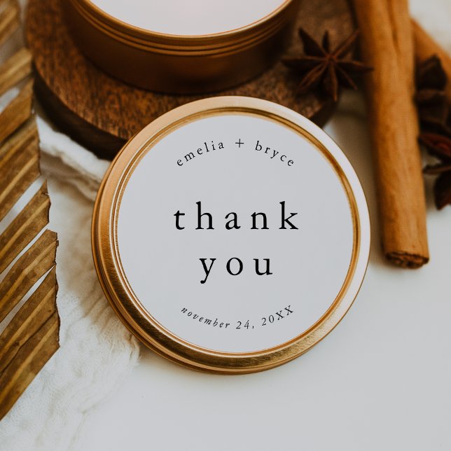 Pegatina Redonda EMELIA Rustic Simple Moderno Boho Boda Gracias (EMELIA Rustic Simple Modern Boho Wedding Thank You Classic Round Sticker)