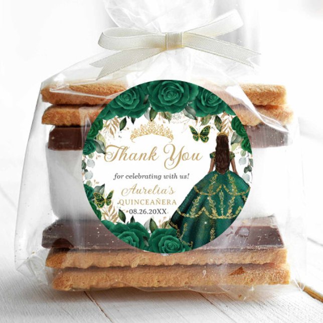 Pegatina Redonda Emerald Green Floral Gold Princess Quinceanera 16 (Subido por el creador)