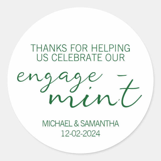Pegatina Redonda Emerald Green Mint Engagement Thank You (Anverso)