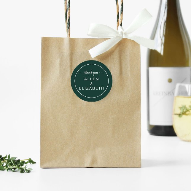 Pegatina Redonda Emerald Green Modern Gracias Favor De La Boda (Subido por el creador)