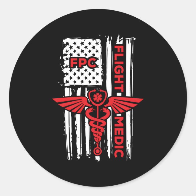 Pegatina Redonda Emergencia paramédica de vuelo de bandera norteame (Anverso)