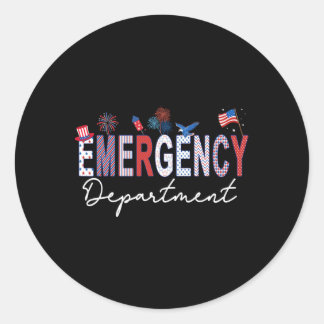 Pegatina Redonda Emergency Department 4th Of July Usa Emergency Roo