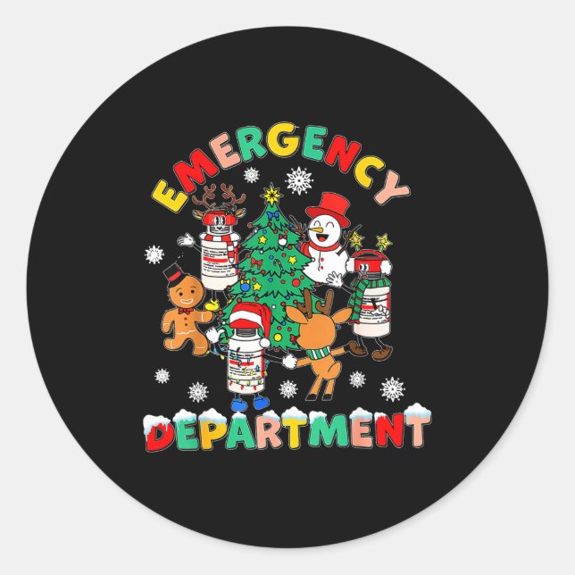 Pegatina Redonda Emergency Department Christmas Santa Er Crew Nurse (Anverso)