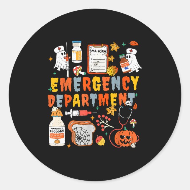Pegatina Redonda Emergency Department Funny Er Nurse Halloween Soky (Anverso)