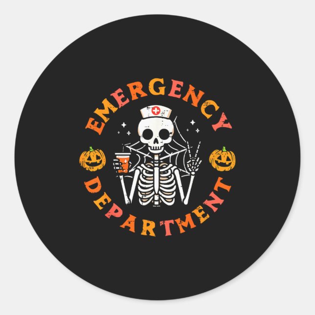 Pegatina Redonda Emergency Department Funny Halloween Er Nurse Wome (Anverso)