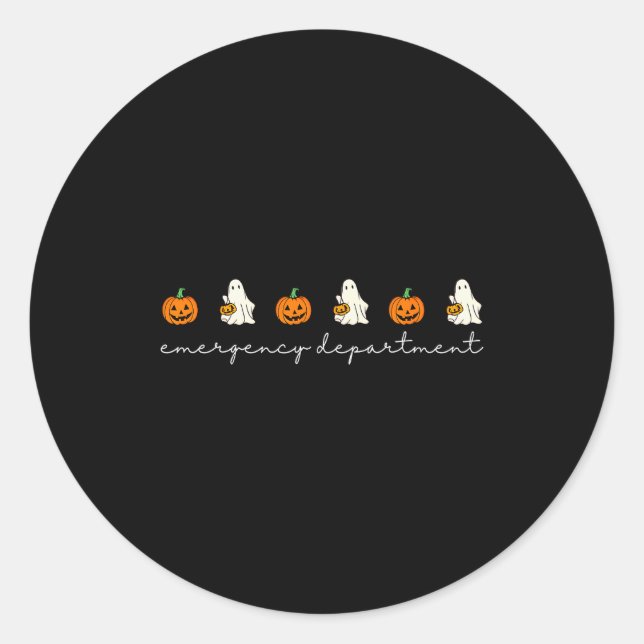 Pegatina Redonda Emergency Department Ghost Pumpkin Halloween Medic (Anverso)