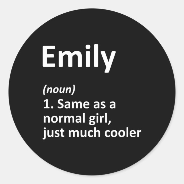 Pegatina Redonda Emily Definition Personalized Name Funny Cumpleaño (Anverso)