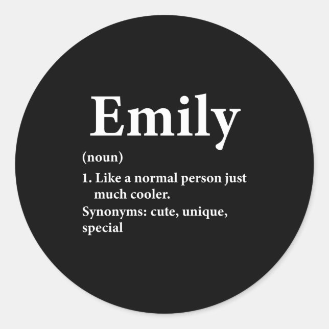 Pegatina Redonda Emily Name Definition Funny D  (Anverso)