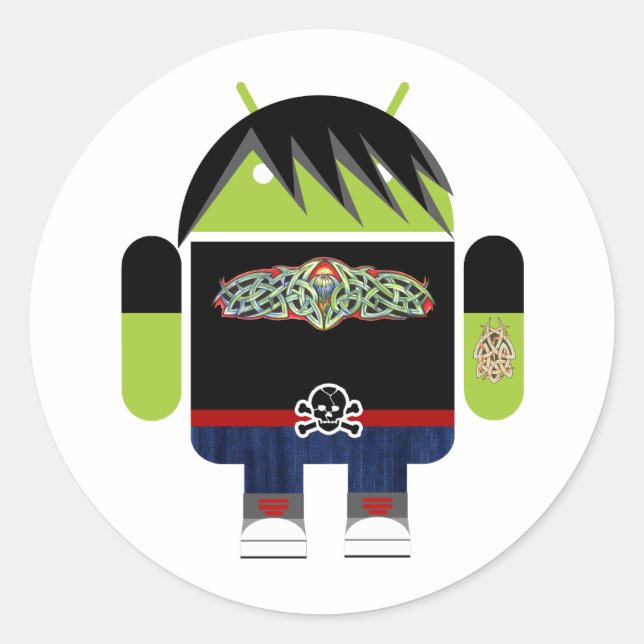 Pegatina Redonda Emo Andy the Android (Anverso)