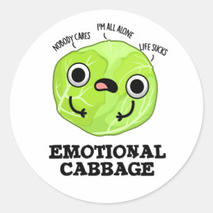 Pegatina Redonda Emoción Cabbage Funny Veggie Pun